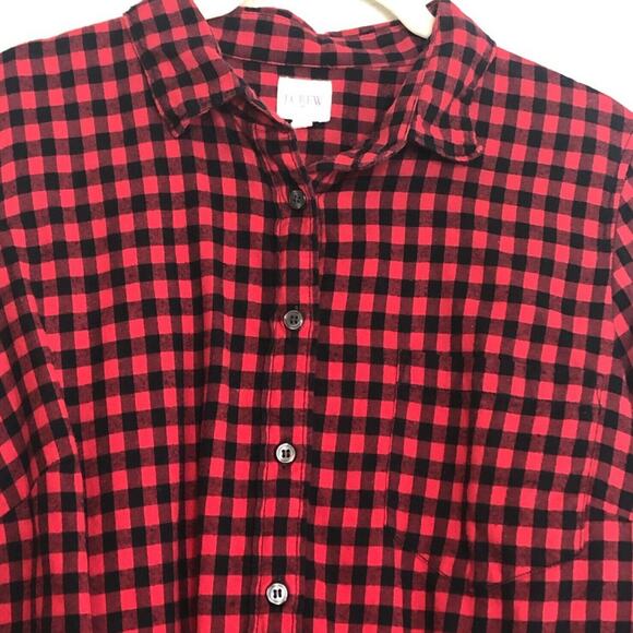 J Crew The Perfect Shirt Womens Medium Red Black Plaid Button Up Long Sleeves - Picture 2 of 5